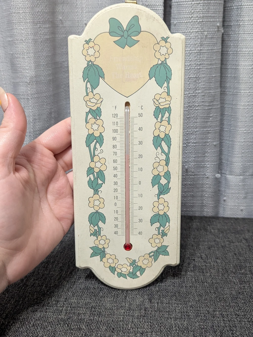 Floral Cream & Teal Wall Thermometer – Decorative Home Accent